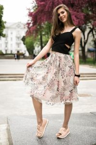Ladies Black Floral Casual Top Skirt Set