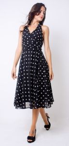 Ladies Black Polka Party Midi Dress