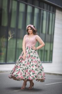 Ladies Blush Bloom Designer Flare Gown Dress