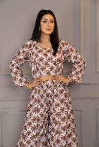 Ladies Floral Crop Top Palazzo Co Ord Set