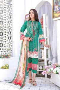 Ladies Green Printed Kurti Pant Dupatta Suit Set