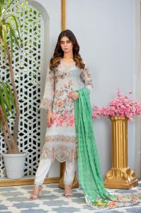 Ladies Grey Floral Ethnic Wear Kurti Pant Dupatta Set