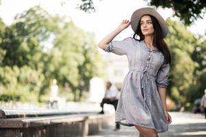 Ladies Grey Solid Casual Short Dress