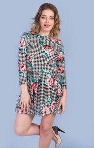 Ladies Houndstooth Floral Fit And Flare Mini Dress
