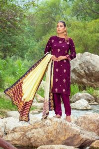Ladies Maroon Embroidered Suit Set