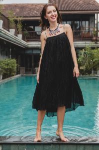 Ladies Midnight Grace Pleated Midi Dress