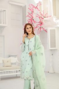 Ladies Mint Green Embroidered Palazzo Suit Set