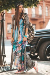 Ladies Multi Color Casual Wear Maxi Dress