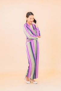 Ladies Multicolor Striped Jumpsuit Set