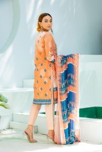 Ladies Peach Designer Kurti Pant Dupatta Set
