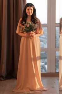 Ladies Peach Solid Party Gown Dress