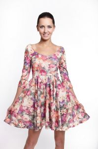Ladies Pink Floral Casual Skater Dress