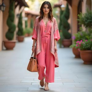 Ladies Pink Solid Casual Co Ord Set