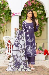 Ladies Purple Floral Printed Kurti Pant Dupatta Set