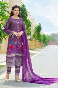 Ladies Purple Printed Ethnic Wear Kurti Pant Dupatta Set