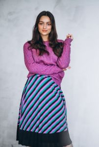 Ladies Purple Winter Top Striped Skirt Set