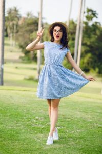 Ladies Sky Blue Casual Wear Fit and Flare Dress