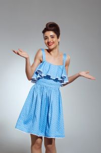 Ladies Sky Blue Casual Wear Polka DOT Short Dress