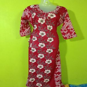 Ladies Red Printed Cotton Nighty