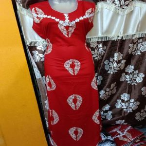 Ladies Red Printed Cotton Nighty