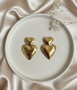 Gold Plated 18k Stacked Double Heart Stud Earrings
