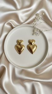Gold Plated 18k Stacked Double Heart Stud Earrings