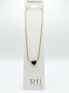 Gold Plated Black Heart Pendant Chain