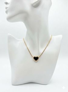 Gold Plated Black Heart Pendant Chain