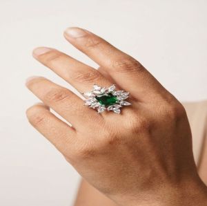 Handcrafted Flower Cluster White Emerald Stone Ring