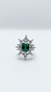 Handcrafted Flower Cluster White Emerald Stone Ring