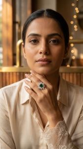 Handcrafted Flower Cluster White Emerald Stone Ring