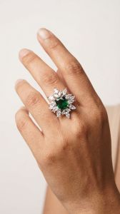 Handcrafted Flower Cluster White Emerald Stone Ring