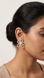 Korean White Pearl Flower Stud Earrings