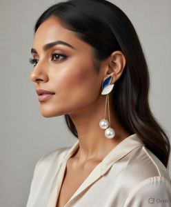 Leaf Pearl Tassel Contemporary Drop Earrings