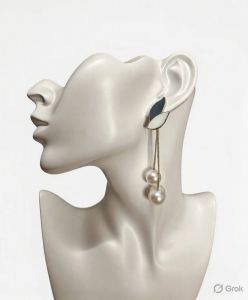 Leaf Pearl Tassel Contemporary Drop Earrings