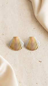 premium tricolor scallop shell statement stud earrings