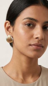 premium tricolor scallop shell statement stud earrings