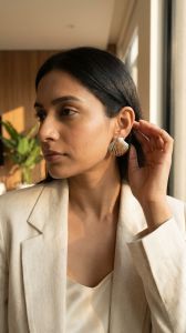 premium tricolor scallop shell statement stud earrings