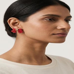 Red Nail Art Bows Shape Designer Earrings