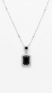 Silve Plated Emerald Cut Black Gemstone Necklace