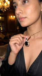 Silve Plated Emerald Cut Black Gemstone Necklace