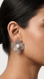 Silver Toned Floral Stud Earrings with Pearl