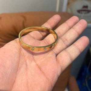 Stainless Steel Gold Plated Crystals Stone Bangle Bracelet