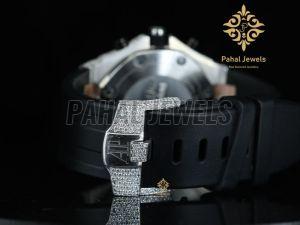 Black Leather Strap Diamond Look Moissanite Watch