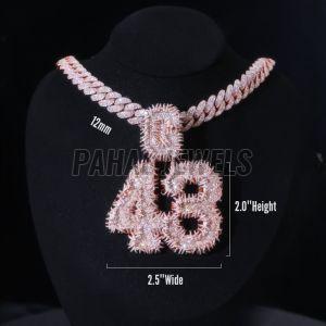 Custom Double Number Moissanite  Diamond Rose S925 Pendant