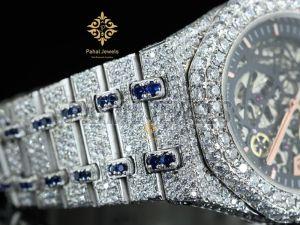 Fully Moissanite Diamond Studded Round Dial Men Watch