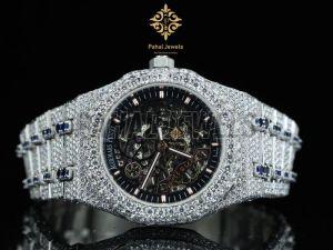 Fully Moissanite Diamond Studded Round Dial Men Watch