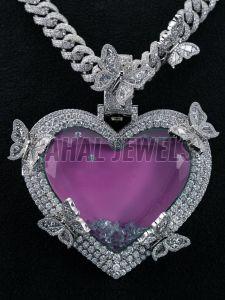 Gem Stone Studded Sterling Silver Heart Shape Pendant