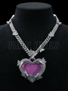 Gem Stone Studded Sterling Silver Heart Shape Pendant