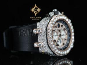 Leather Strap Iced Out Party Wear Watch